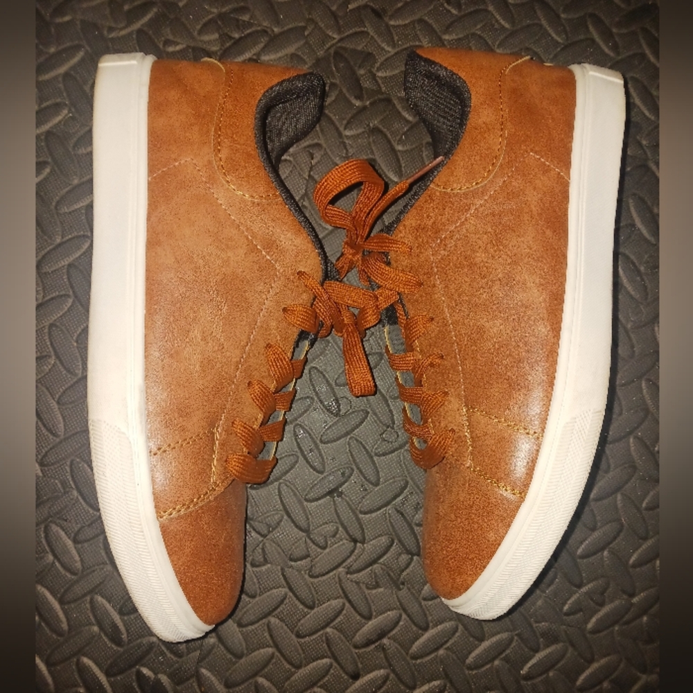 Men camel Brown Canvas lace up sneakers shoes - Picture 6 of 12